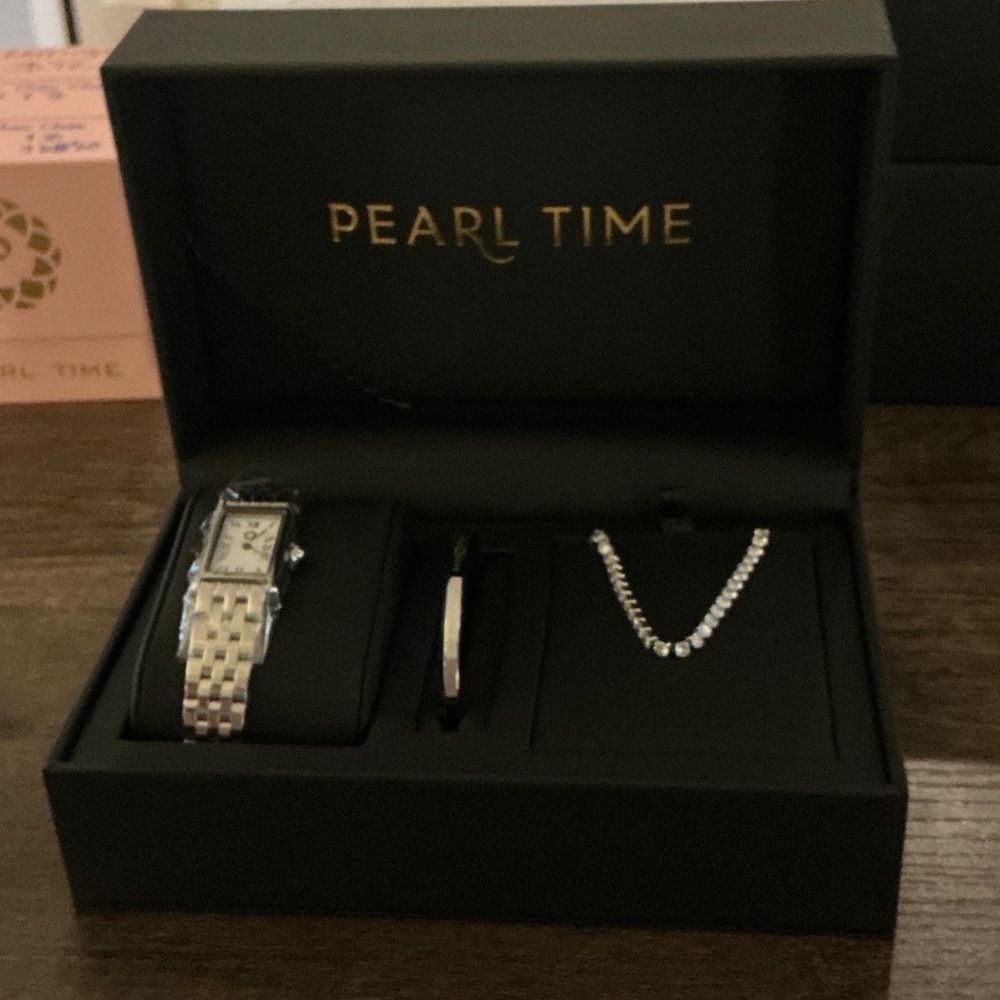 Silver Watch cuff bracelet and Bracelet Set